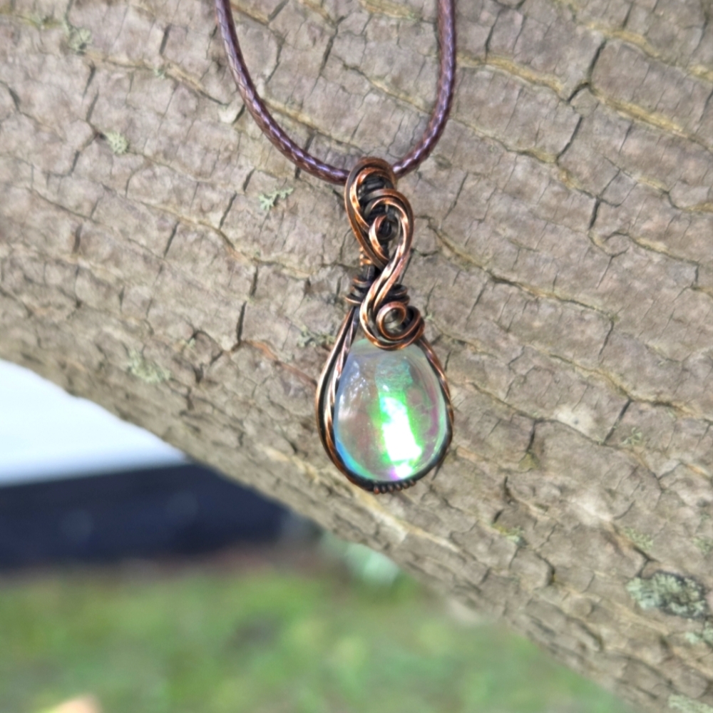 Angel Aura Quartz Copper Wire Wrapped Pendant Necklace